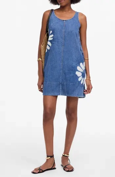 Shibori Scoop Neck Denim Mini Sundress