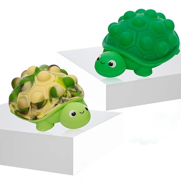 Anboor Pop Fidget Toys, 3D Silicone Turtle Push Bubbles Sensory Toy Pop Stress Ball Anxiety Stress Reliever Toy for Autism Early Education Present (2 Pack) - 2 pcs Turtle Pop Toy