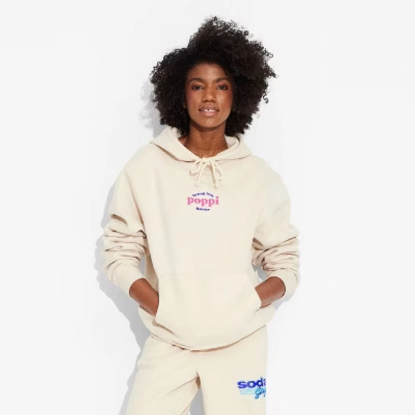 Adult Poppi Stay Juicy Graphic Hoodie Sweatshirt - Beige L
