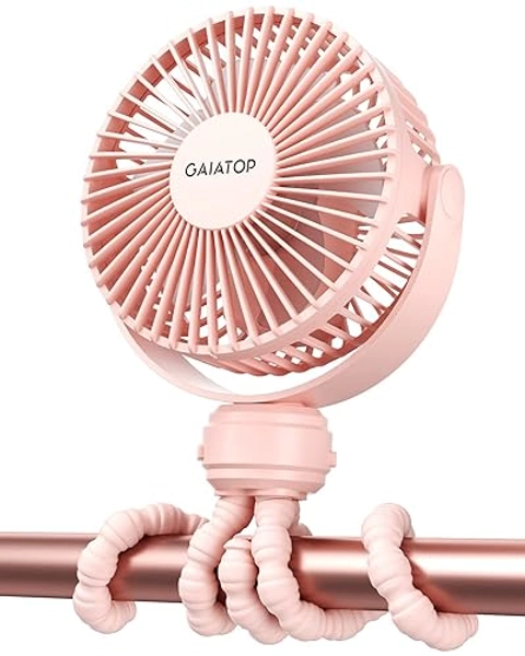Gaiatop Mini Portable Stroller Fan, Battery Operated Small Clip on Fan, Detachable 3 Speed Rechargeable 360° Rotate Flexible Tripod Handheld Desk Cooling Fan for Car Seat Crib Treadmill Travel Pink - pink