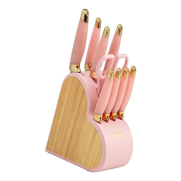 Paris Hilton – 10-teiliges Messerset aus Edelstahl mit robustem Bambus-Messerblock – Ideal für jede Küche, hohe Schnittpräzision & langlebiges Design, Rosa