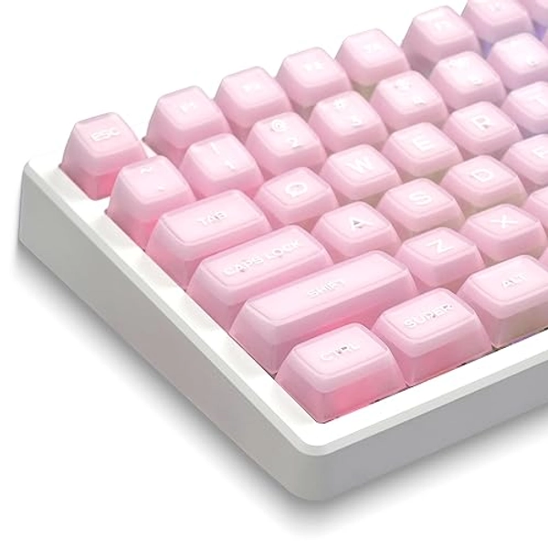 XVX Translucent Key caps, Double Shot PBT Keycaps, SA Profile Key caps 100 Percent 142 Keys, Custom Keycap Set Compatible with 61/64/68/84/87/100/104/108 Gateron Cherry MX Switches Mechanical Keyboard - Translucent Pink