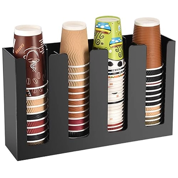 Tirifer Disposable Coffee Cup Dispenser Organizer Paper Cup Lid Sleeve Holder Presentation Storage Coffee Milk Tea Shop Restaurant Accessories Halloween Party Supplies, 4 Compartments - 4 Compartments