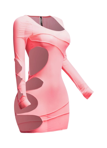 Mesh sheer dress | NEON PINK / S