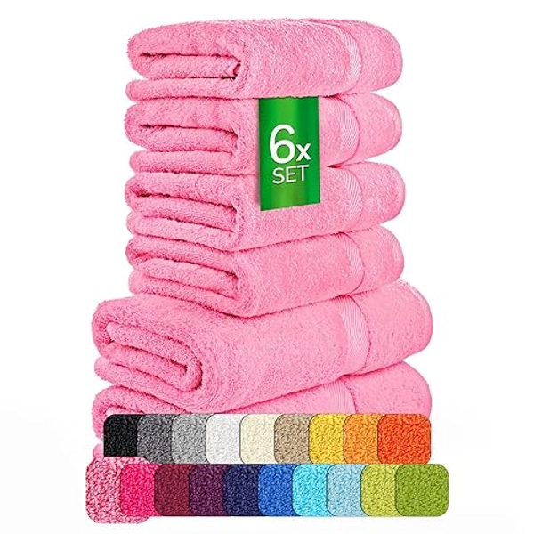 ETÉREA Handtücher 6er Set [100% Baumwolle] - Carli Rosa - 2X Duschtücher 2X Handtuch 2X Gästehandtücher - Kleine Handtücher - Handtuch Set Badetuch - Towel - Gesichtshandtücher - Frottee 500 g/m² - 6 teilige Set - Rosa