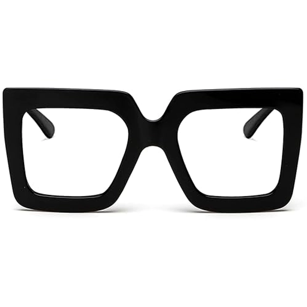 Breaksun Oversized Blue Light Glasses for Women Fashion Thick Square Computer Eyewear Non-Prescription Black Glasses (Black) - A1 Black - Clear