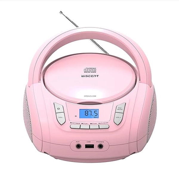 Portable CD Player Boombox with Bluetooth,FM Radio,USB MP3 Playback,AUX-in,Headphone Jack,CD-R/RW and MP3 CDs Compatible,Small CD Player for Home or Outdoor