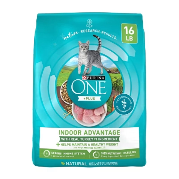 Purina ONE Indoor Advantage Natural Dry Cat Food with Turkey for Indoor Cats - 16lbs