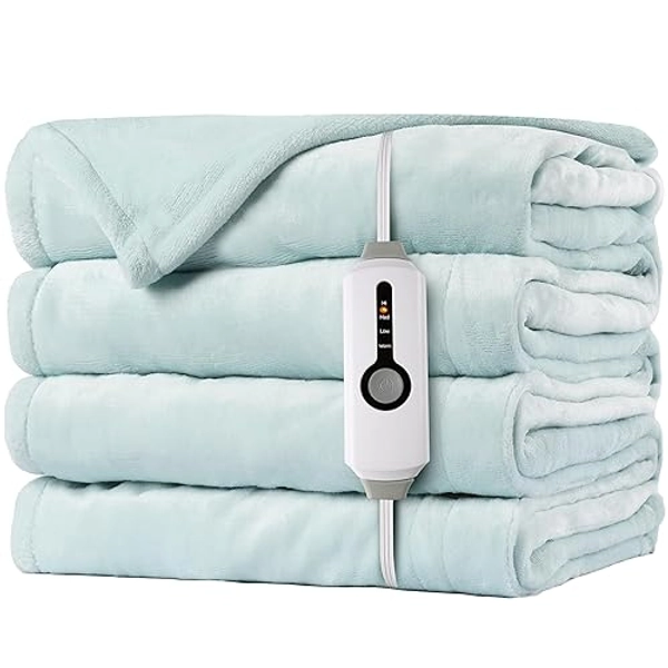 SUNNY HEAT Heated Electric Blanket Full Size 72“x84” - Cozy Warm Flannel Heated Blanket with 4 Heating Levels & 10 Auto Off - Winter Comfort Heating Blanket, Sleep Aid Bedding, Mint Green - 07-light Green - Full(84" x 72")