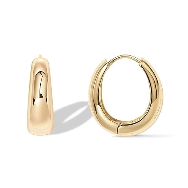 PAVOI 14K Gold Plated Sterling Silver Post Small Chunky Hoops Earrings | Thick Lightweight Gold Hoop Earrings for Women - Yellow Gold