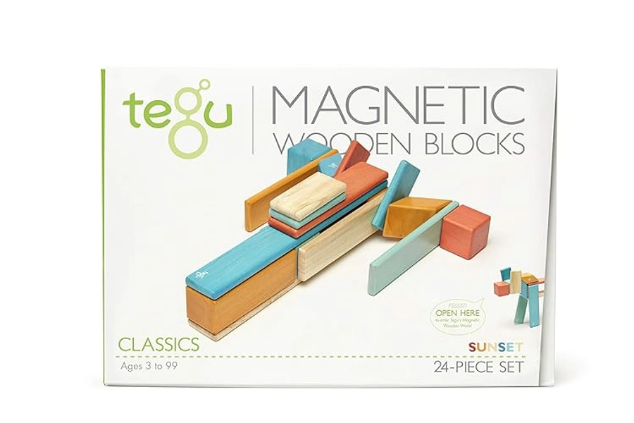 24 Piece Tegu Magnetic Wooden Block Set, Sunset, 1-99 years old - Sunset - Classics