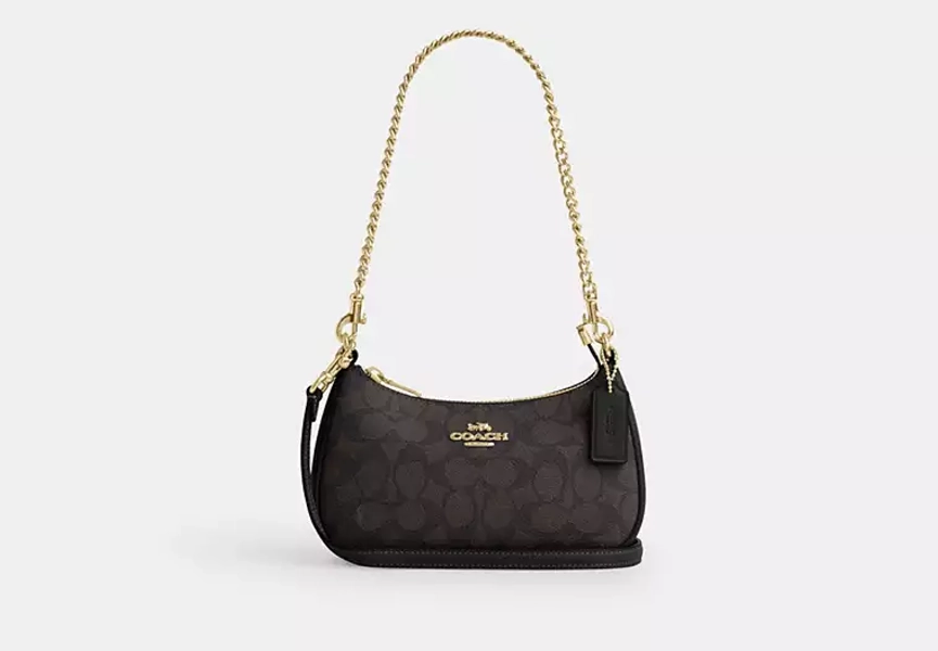 Gold/Walnut/Black Teri Mini Crossbody Bag In Signature Canvas