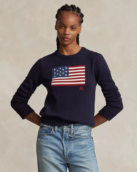 Maglia girocollo in cotone con bandiera