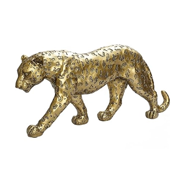 Polyroyal Cheetah Statue Home Decor Leopard Sculpture Resin Sitting Cheetah Figurine Desktop Table Top Ornament Decoration for Home Office-Gold Or Silver (Walking-Champagne Gold) - Champagne Gold