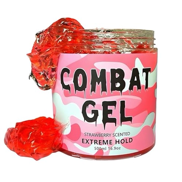 Combat Gel | Extreme Hold Hair Gel | Alcohol Free Hair Gel | 500ML - Strawberry - 16.9 Ounce (Pack of 1)