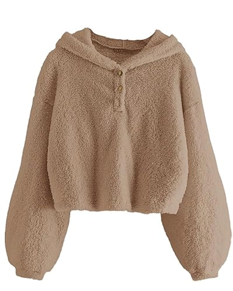 GAMISOTE Kids Girl's Fuzzy Hoodies Warm Loose Button Down Pullover Sherpa Jacket Top - 7-8 Years Grey
