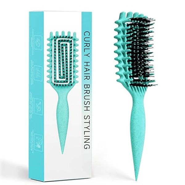Curl Defining Brush, Curly Hair Brush Defining with Side Gear for Combing, Shaping, and Styling Curly Hair, Lightweight Candy Brush Suitable for All Wet or Dry Hair Types for Women and Men (Green) - Green