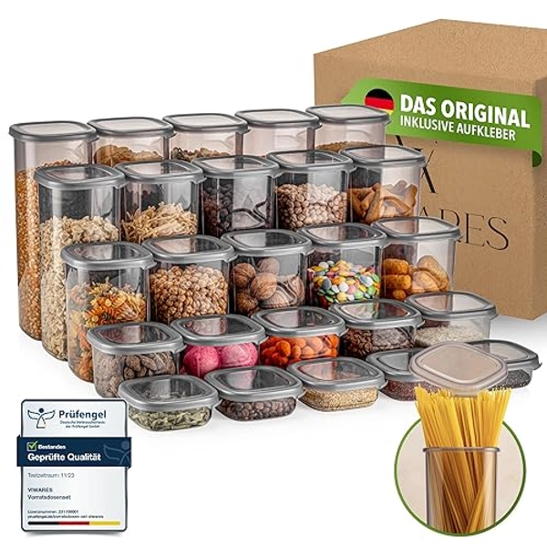 Viwares Vorratsdosen mit Deckel Luftdicht, 25er Vorratsbehälter Set BPA-Frei, Vorratsdose zur Müsli Mehl Aufbewahrung Küche, Praktische Organizer Küche, Frischhaltedosen für Lebensmittelaufbewahrung - Peggy 25er Mix Set
