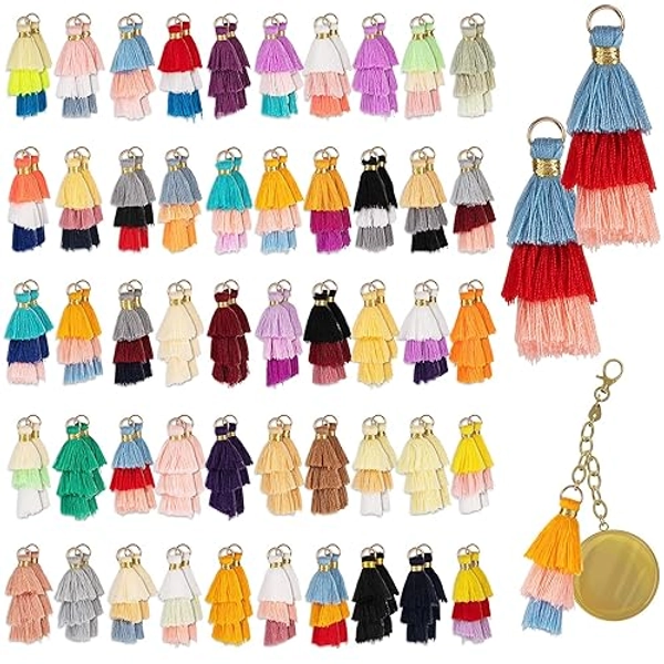 Dingion 100Pcs Tiny Tri Layered Keychain Tassels