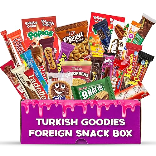 Turkish Foreign Snack Box, Gourmet Turkish Food Gift Box, Variety of Unique Sweets and Savory Snacks from Turkey - International Snacks Box - Full Sized Snacks - 24ct - Full Sized Snacks