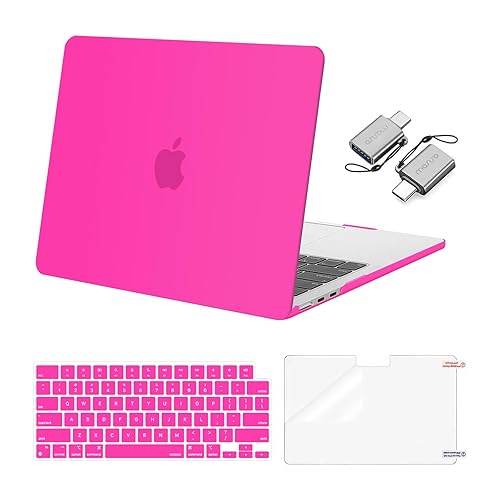 MOSISO Compatible with MacBook Air 13 inch Case 2025 2024 2023 2022 M3 A3113 M2 A2681, Plastic Hard Shell&Keyboard Cover&Screen Film&Type C Adapter for MacBook Air 13.6 inch Case, Bright Rose - Bright Rose