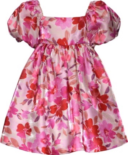 Kids' Puff Sleeve Floral Jacquard Party Dress