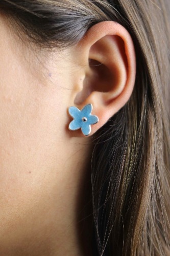 Flower Enamel Stud Earring, Blue Silver | Default Title