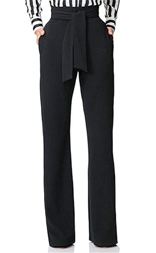 LKOUS Women's Stretchy High Waisted Wide Leg Button-Down Pants - X-Large 0t- Blue