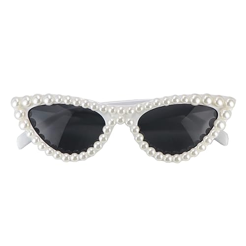 FUPRECIOUS Pearl Cat Eye Sunglasses Womens Cute Fashion Trendy Eyewear - White