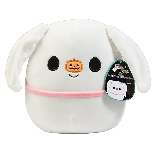 Squishmallows Original 8-Inch Zero The Dog - Nightmare Before Christmas - Official Jazwares Plush - Collectible Soft & Squishy Stuffed Animal Toy - Gift for Kids, Girls & Boys - White