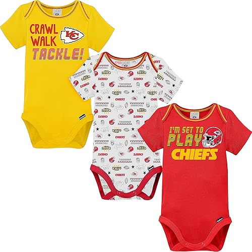 Gerber Baby NFL Team 3 Pack Short Sleeve Onesie Bodysuit - Kansas City Chiefs - 6-12 Months - Team Color