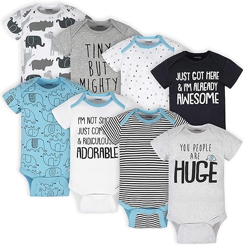 Onesies Brand unisex-baby 8-pack Short Sleeve Mix & Match Bodysuits - 12 Months - White Elephant