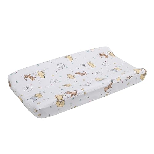 Disney Winnie The Pooh Classic Pooh 100% Cotton Quilted Changing Pad Cover, Ivory/Butter/Aqua/Orange 1 Count (Pack of 1) - Disney Classic Pooh