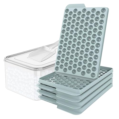 WIBIMEN Mini Ice Cube Trays, Small Tiny Round Pebble Crushed Nugget Ice Trays for Freezer with Lid - Chilling Drinks Coffee Juice(4 Pack/0.55In - Blue) - 4Pack/0.55In - Blue