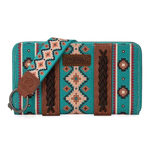 Wrangler Wallet Purse for Women Western Aztec Clutch Wristlet Wallet with Credit Card Holder - Turquoise