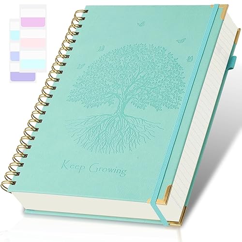 Spiral Notebook, College Ruled Notebook, 8.5" x 11", 300 Pages Leather Journals for Writing, A4 Hardcover Journaling Notebooks for Work School, 24pcs Tabs, Large Embossed Journal for Women Men, Teal - Teal - 8.5" x 11"