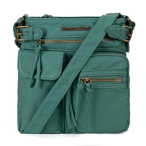 Montana West Crossbody Bag for Women Soft Washed Leather Multi Pocket crossbody handbags - Turquoise