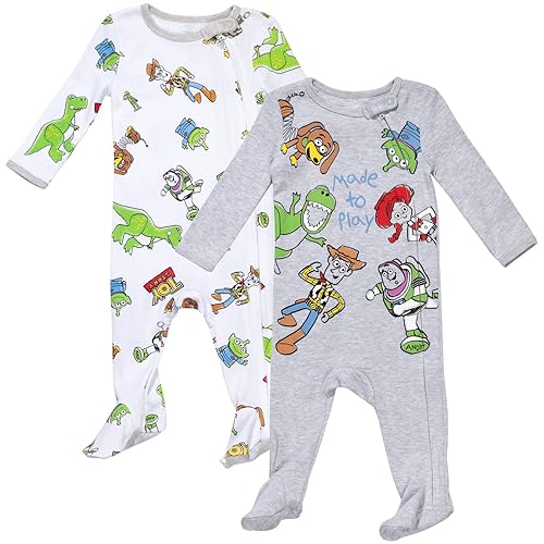 Disney Winnie the Pooh Lion King Monsters Inc. Pixar Toy Story Baby 2 Pack Sleep N' Play Coveralls Newborn to Toddler - 6-9 Months - Toy Story / Grey