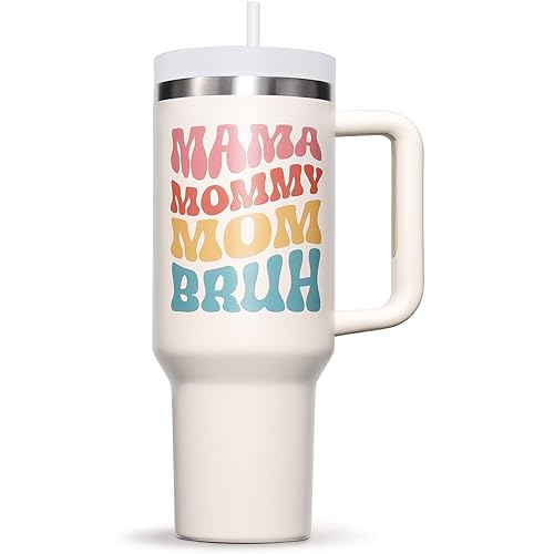 Gifts for Mom, Mothers Day Gifts from Daughter Son, 40 OZ Tumbler Best Birthday Gift for Mama Mother-in-Law Wife Mother Women, Mama Mommy Insulated Cup with Handle New Mom Gift for Wife from Husband - A10. Mama Mommy