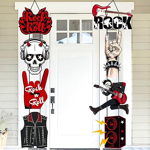 Rock and Roll Party Door Signs Banner Rock and Roll Birthday Party Decorations Rock Theme Cutouts Banners for Born to Rock Party Rockstars Birthday Party Rock Music Themed Baby Shower Supplies