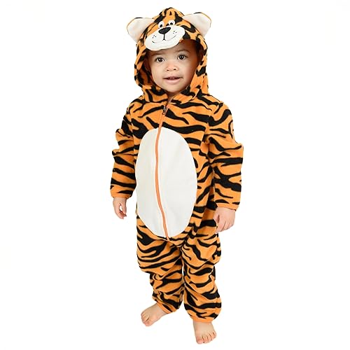 Fleece Baby Bunting Bodysuit – Infant One Piece Kids Hooded Romper Outerwear Toddler Jacket - 18-24 Months - Tiger