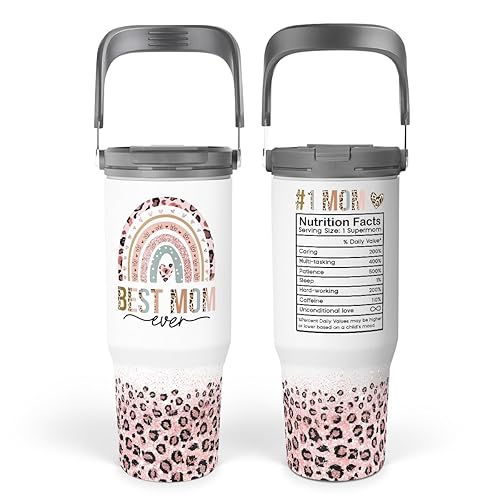 Mom Tumbler 30oz, Best Mom Ever Tumbler Stainless Steel Insulated Coffee Travel Mug with Handle & Flip Straw Lid, Gifts for Mommy, Presents for Mom for Christmas Birthday Mothers Day Valentines - Mom 2