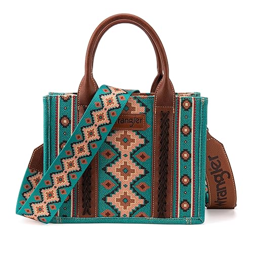 Wrangler Aztec Tote Bag for Women Boho Shoulder Purses and Handbags - Angel Diamond Teal Blue (Guitar Strap)
