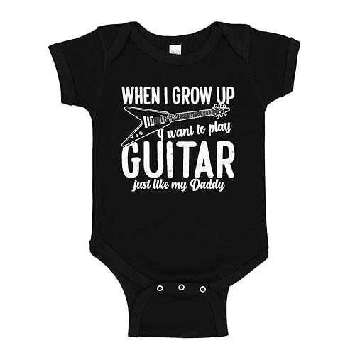 When I Grow Up I Want to Play Guitar Like My Daddy Baby Bodysuit One Piece or Toddler T-Shirt - 3-6 Months - Black One-piece