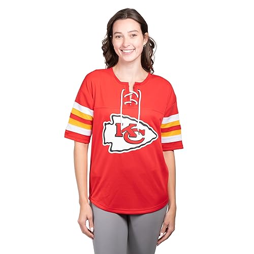 Ultra Game Women's NFL Official Lace Up Penalty Box Jersey T-Shirt - Kansas City Chiefs - Large - Team Color Updated