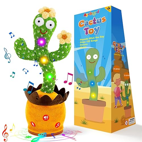 Ayeboovi Dancing Talking Cactus Toy, Singing, Repeating Cactus, Funny Dancing Talking Cactus Repeating Toys for Kids, Adjust Volume Sunny Cactus Mimicking Toy with 120 Songs for Baby Boys and Girls - Flowering Cactus Baby Toy