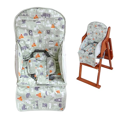 High Chair Pad,high Chair Cushion,seat Cushion Breathable Pad,Comfortable Seat Belt Design,Cute Pattern,Soft and Comfortable,Baby Sits More Comfortable(Green Animal Pattern) - Green Background