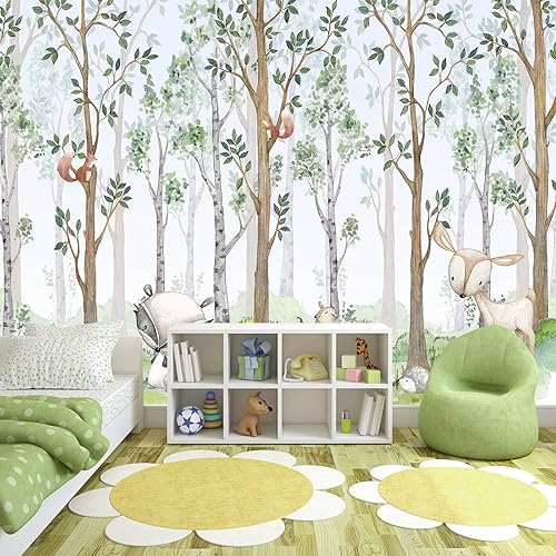 WFBHUA-Kids Wallpaper Watercolor Forest Cartoon Animals Wall Murals Suitable for Nursery Boys Girls Bedroom Room (Not Peel and Stick) - Art Wall-49 - 106" x 70"
