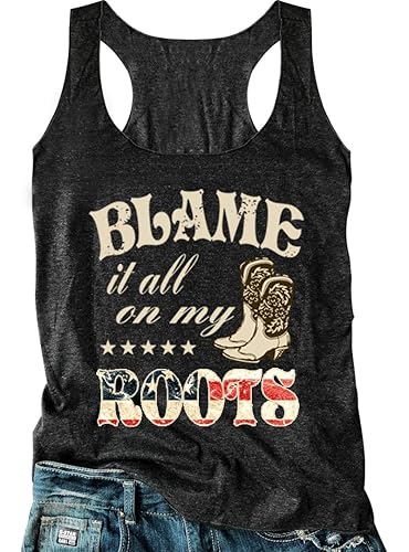 Country Shirt Women Vintage Graphic Cowgirl Tank Top Funny Country Music Shirt Summer Racerback Tank - Large Dark Grey