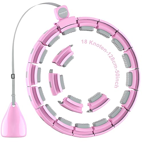 Weighted Workout Hoop for Adult Weight Loss - 50" Plus Size Silent Smart Waist Fitness Circle with Ball - Abs Exercise Equipment for Home… - Pink 2